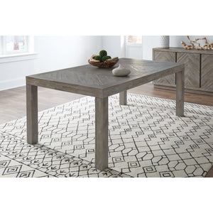 Herringbone Solid Wood Rectangular Dining Table in Rustic Latte