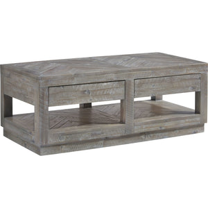 Herringbone Solid Wood Two Drawer Coffee Table in Rustic Latte