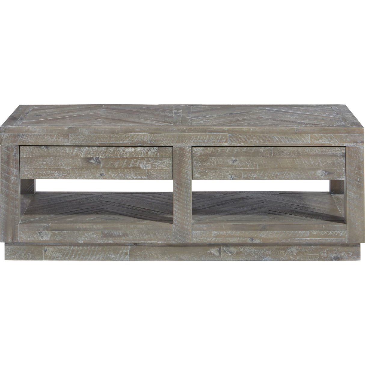 Herringbone Solid Wood Two Drawer Coffee Table in Rustic Latte