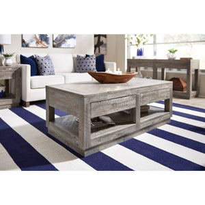 Herringbone Solid Wood Two Drawer Coffee Table in Rustic Latte