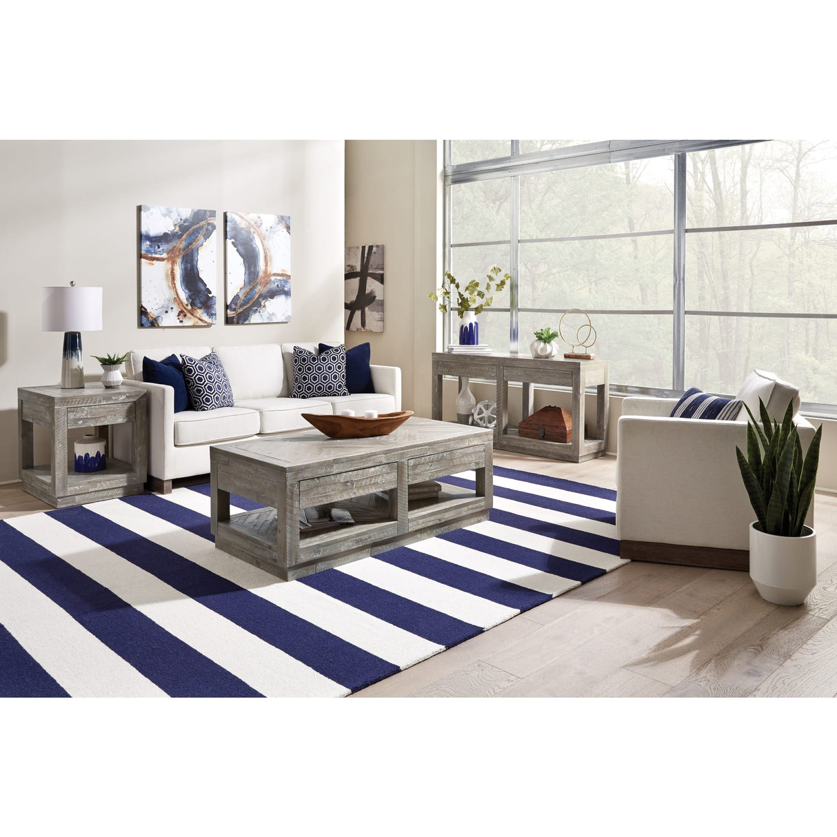 Herringbone Solid Wood Two Drawer Console in Rustic Latte