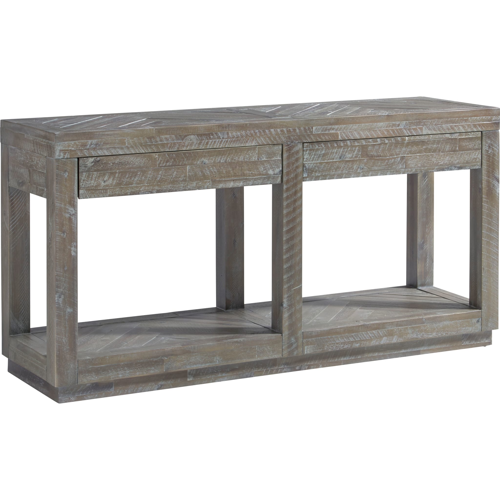 Herringbone Solid Wood Two Drawer Console in Rustic Latte