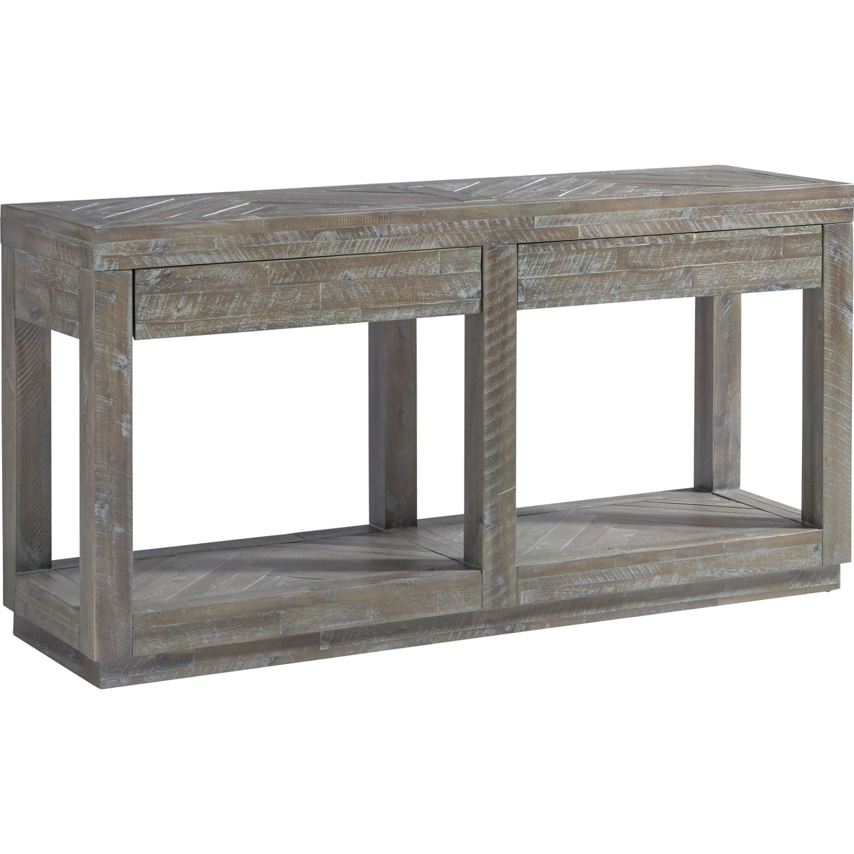 Herringbone Solid Wood Two Drawer Console in Rustic Latte