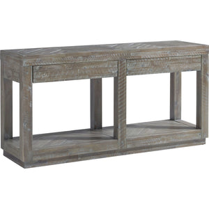 Herringbone Solid Wood Two Drawer Console in Rustic Latte