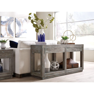 Herringbone Solid Wood Two Drawer Console in Rustic Latte