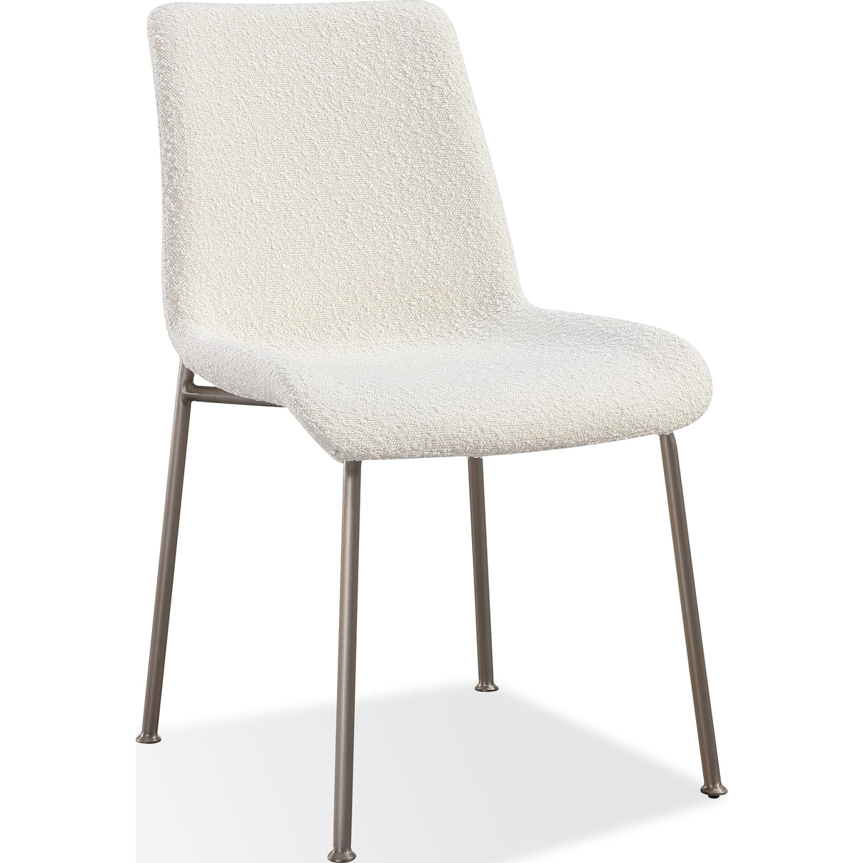 Jade Upholstered Dining Chair in Cottage Cheese Boucle and Brushed Nickel Metal