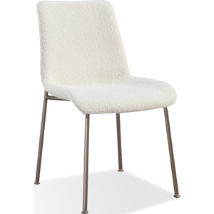 Jade Upholstered Dining Chair in Cottage Cheese Boucle and Brushed Nickel Metal