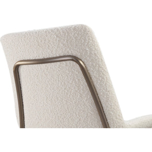 Jade Upholstered Dining Chair in Cottage Cheese Boucle and Brushed Nickel Metal