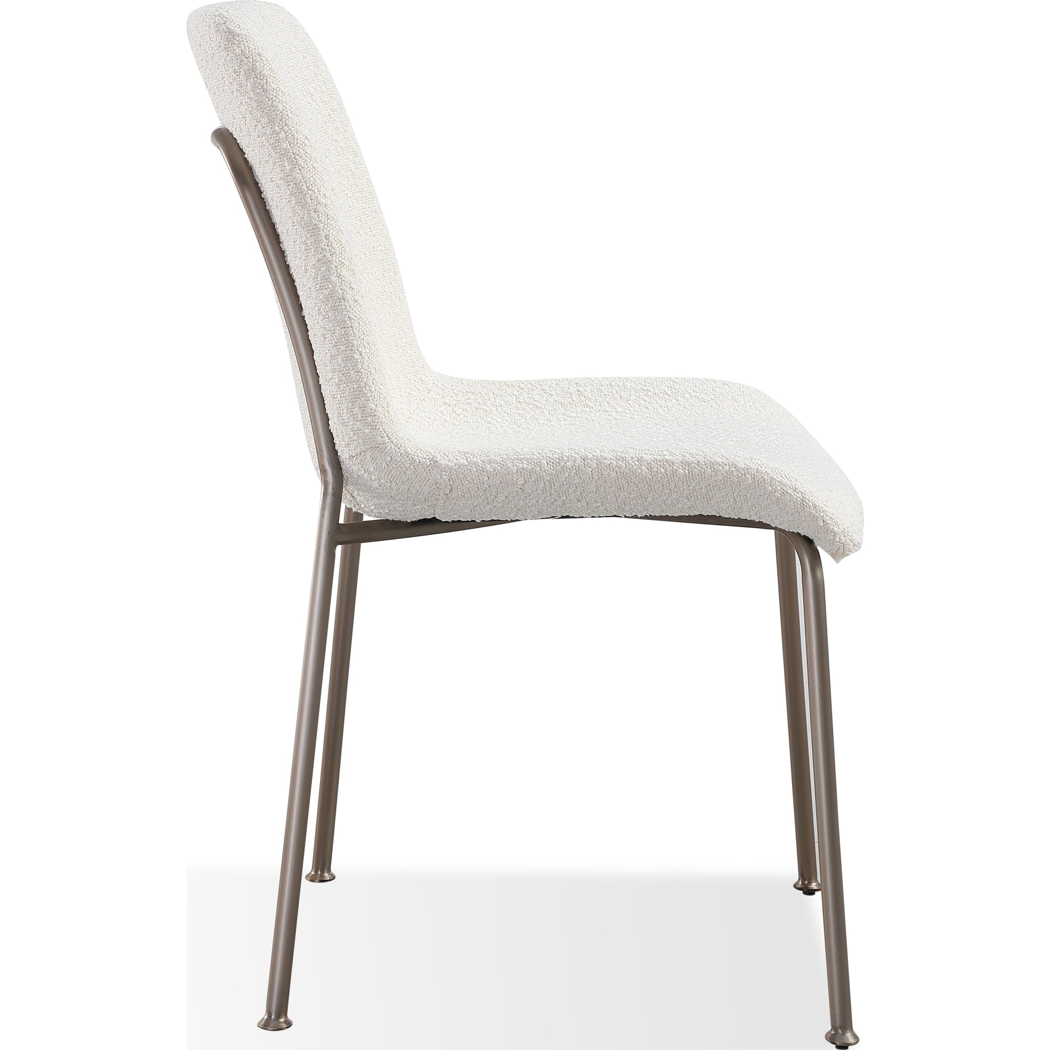 Jade Upholstered Dining Chair in Cottage Cheese Boucle and Brushed Nickel Metal