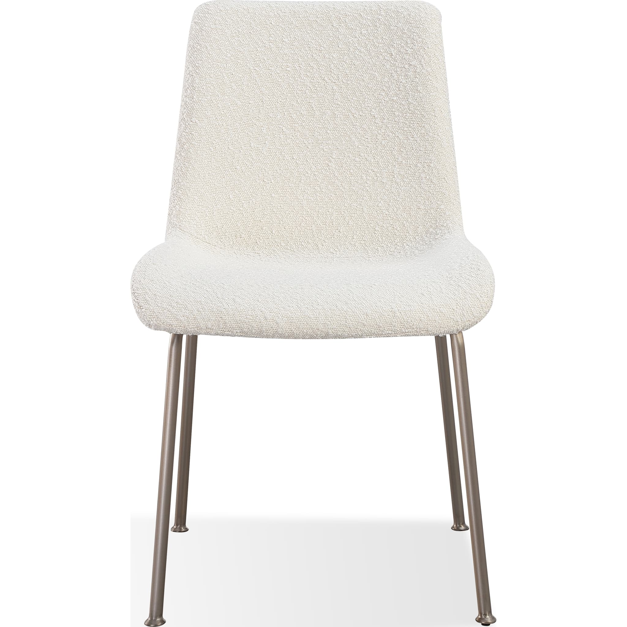Jade Upholstered Dining Chair in Cottage Cheese Boucle and Brushed Nickel Metal