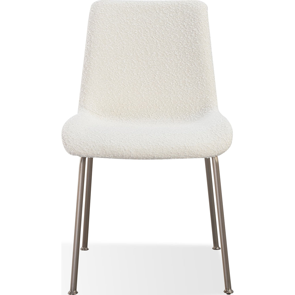 Jade Upholstered Dining Chair in Cottage Cheese Boucle and Brushed Nickel Metal