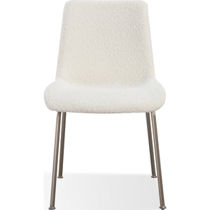 Jade Upholstered Dining Chair in Cottage Cheese Boucle and Brushed Nickel Metal