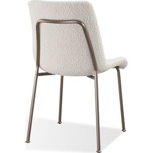 Jade Upholstered Dining Chair in Cottage Cheese Boucle and Brushed Nickel Metal