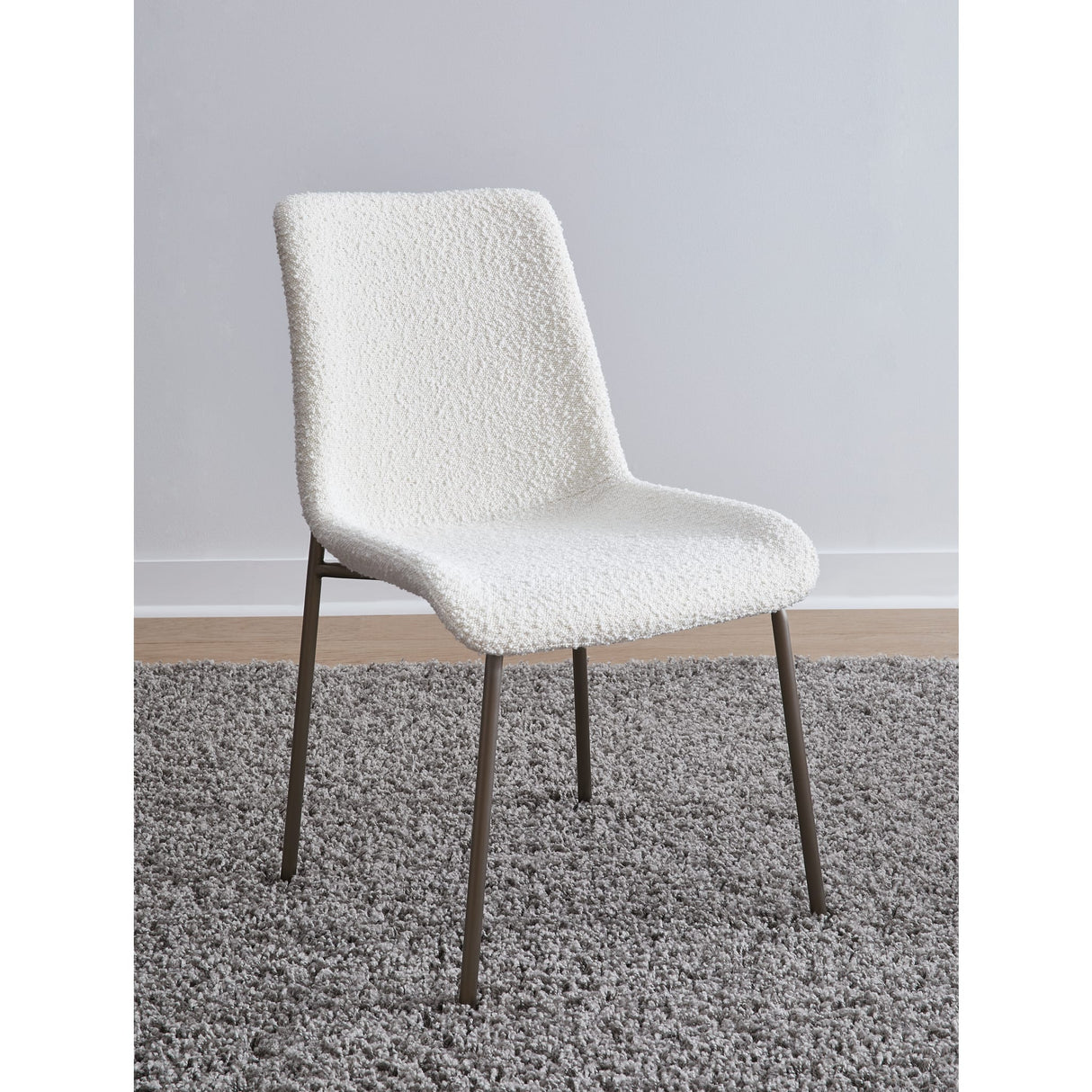 Jade Upholstered Dining Chair in Cottage Cheese Boucle and Brushed Nickel Metal