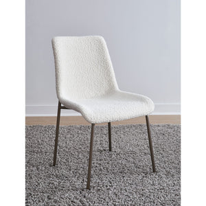 Jade Upholstered Dining Chair in Cottage Cheese Boucle and Brushed Nickel Metal