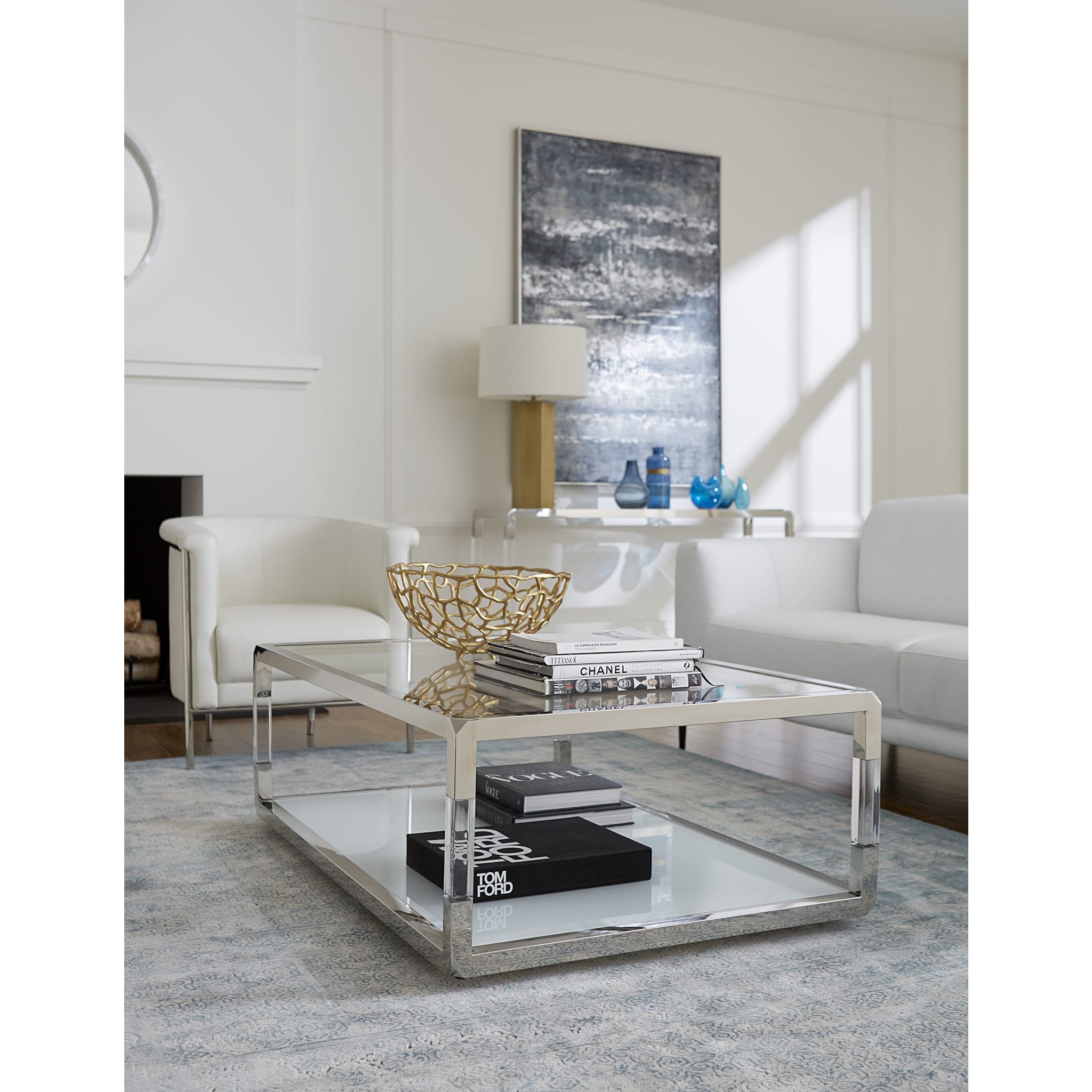 Jasper Coffee Table in Acrylic/White Glass/PSS