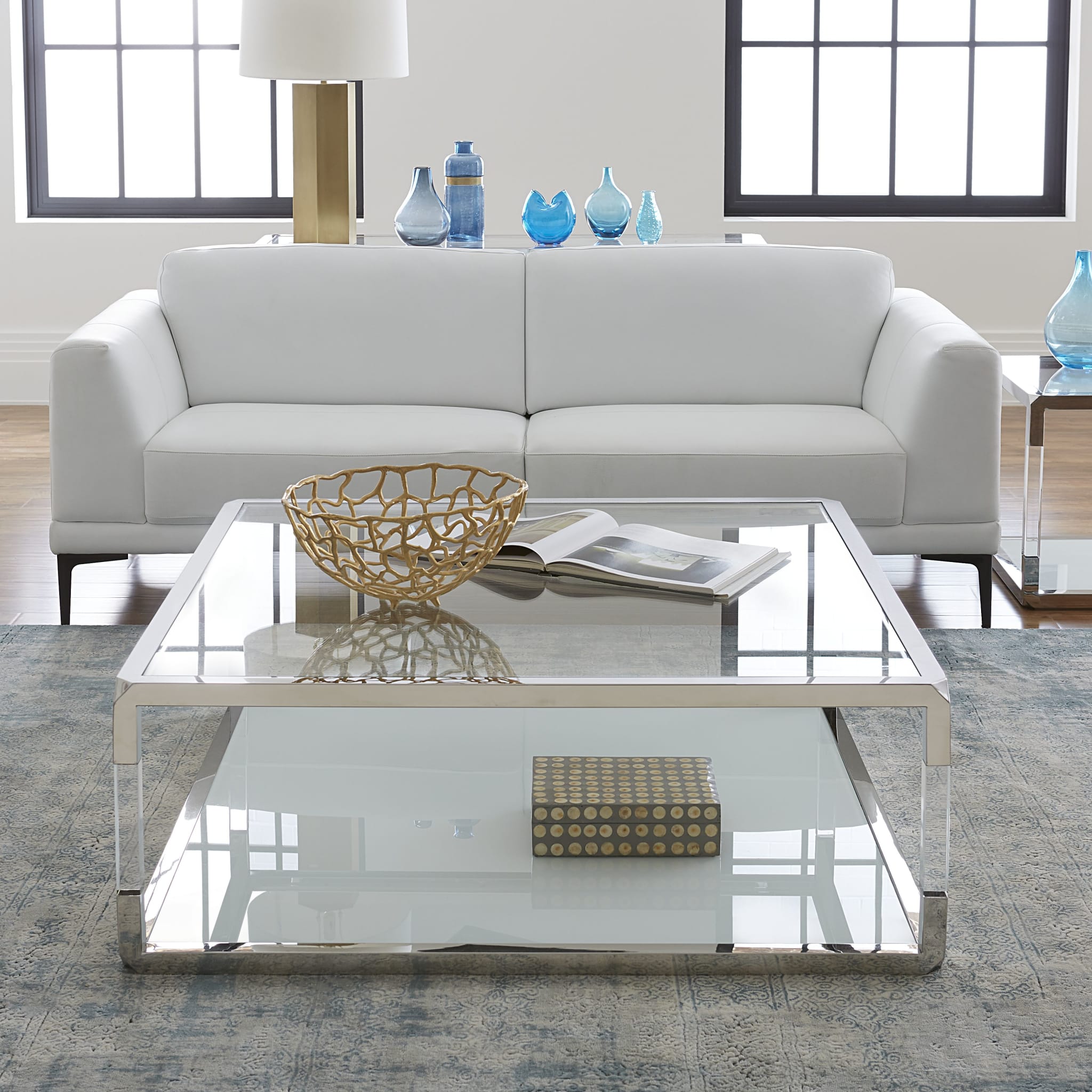 Jasper Square Coffee Table in Acrylic/White Glass/PSS