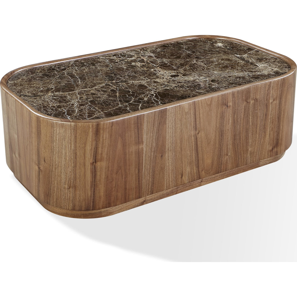 Juba Natural Marble and Walnut Coffee Table with Casters in Mongoose