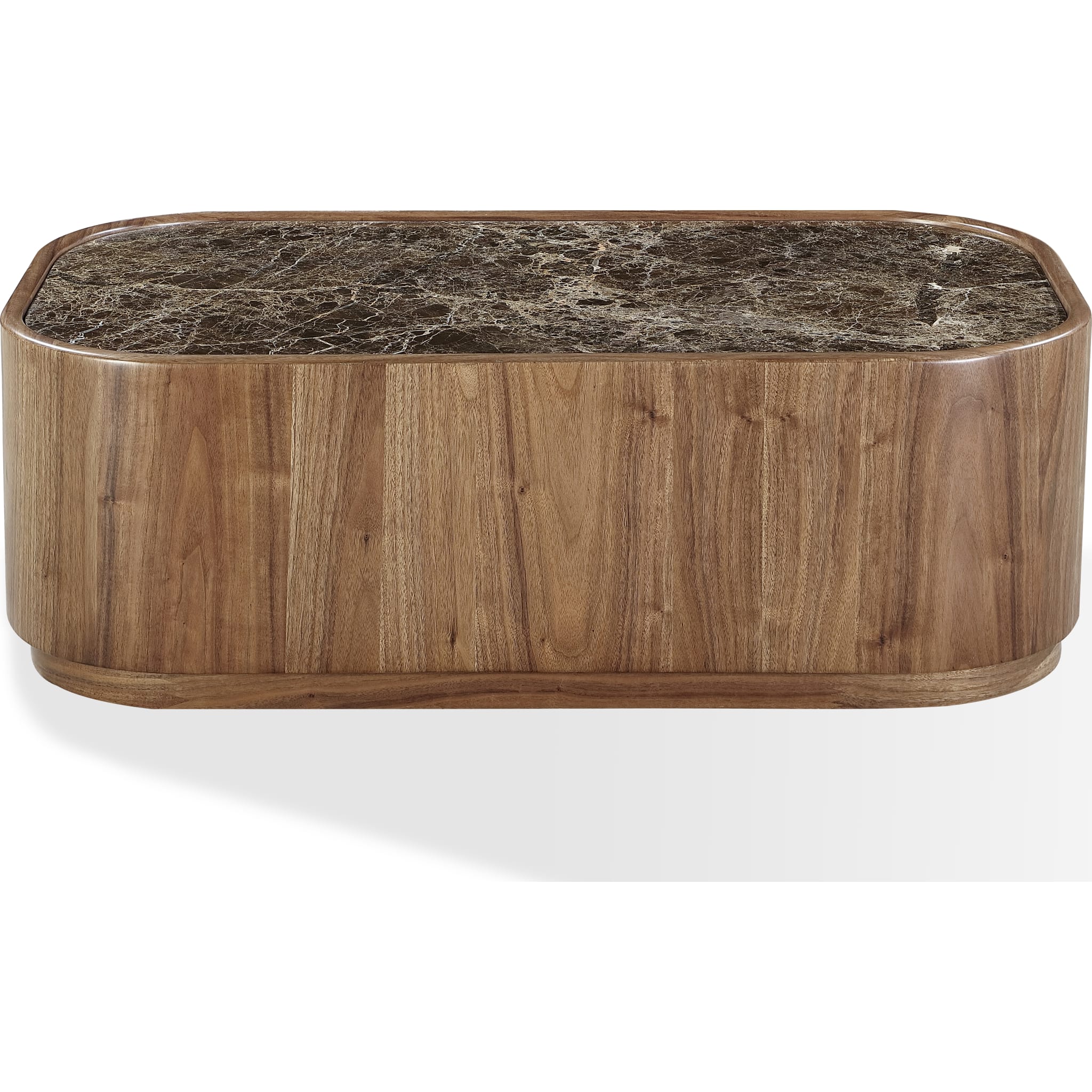 Juba Natural Marble and Walnut Coffee Table with Casters in Mongoose