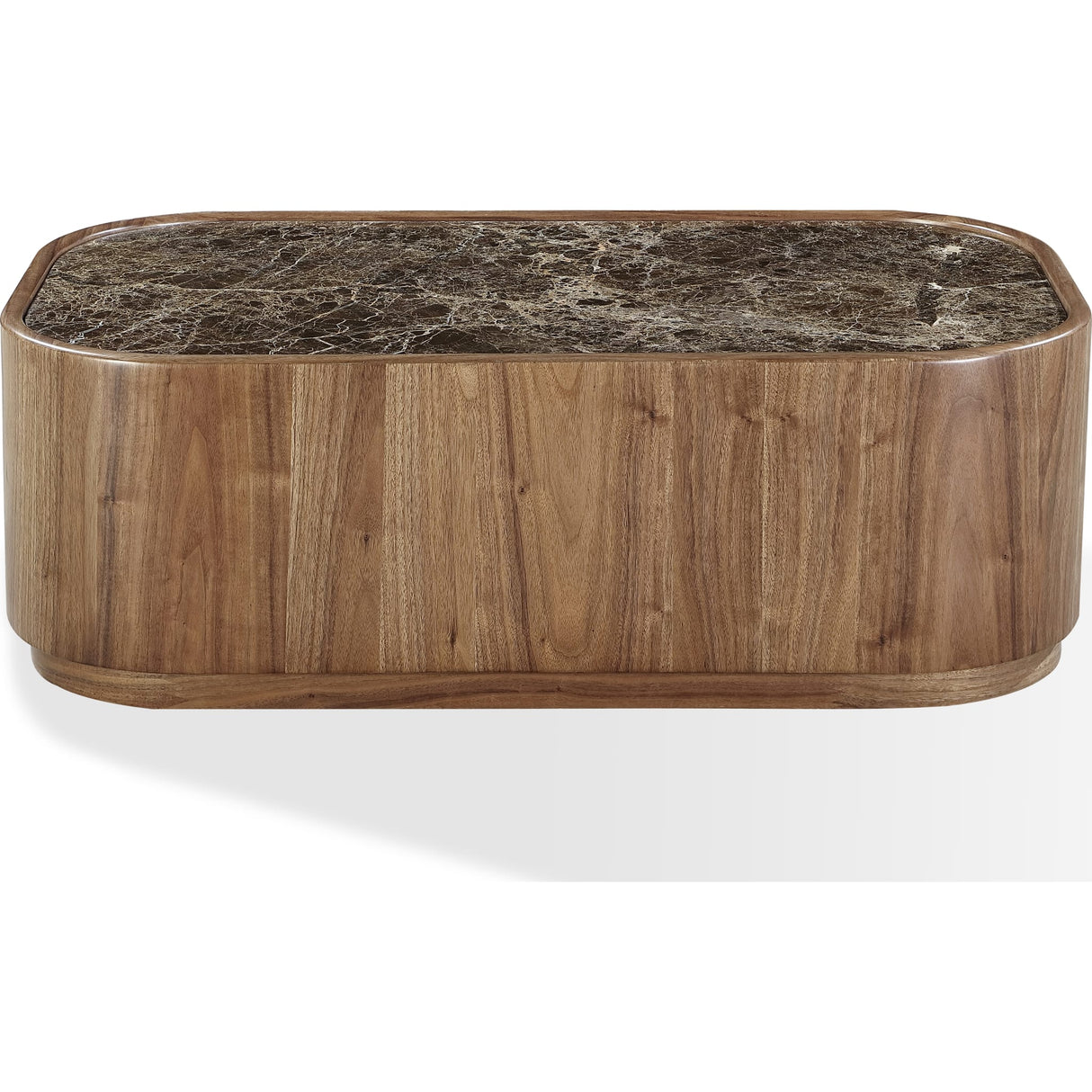 Juba Natural Marble and Walnut Coffee Table with Casters in Mongoose