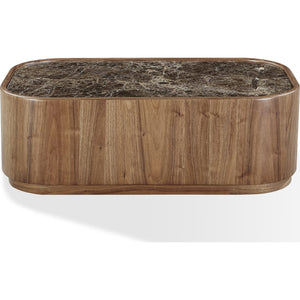 Juba Natural Marble and Walnut Coffee Table with Casters in Mongoose