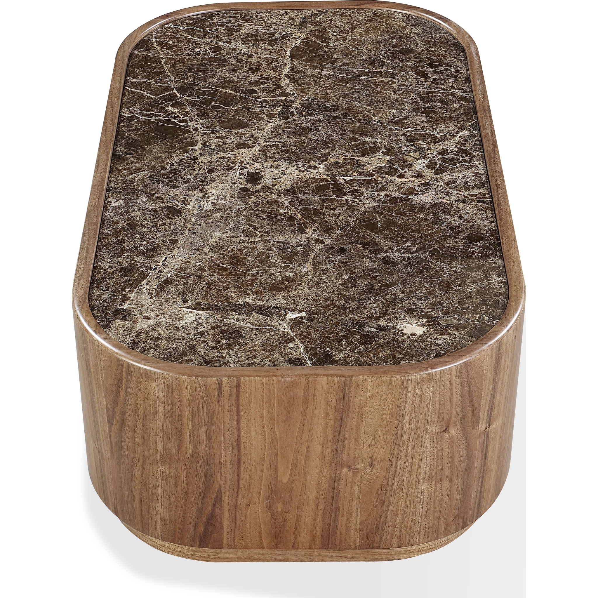 Juba Natural Marble and Walnut Coffee Table with Casters in Mongoose