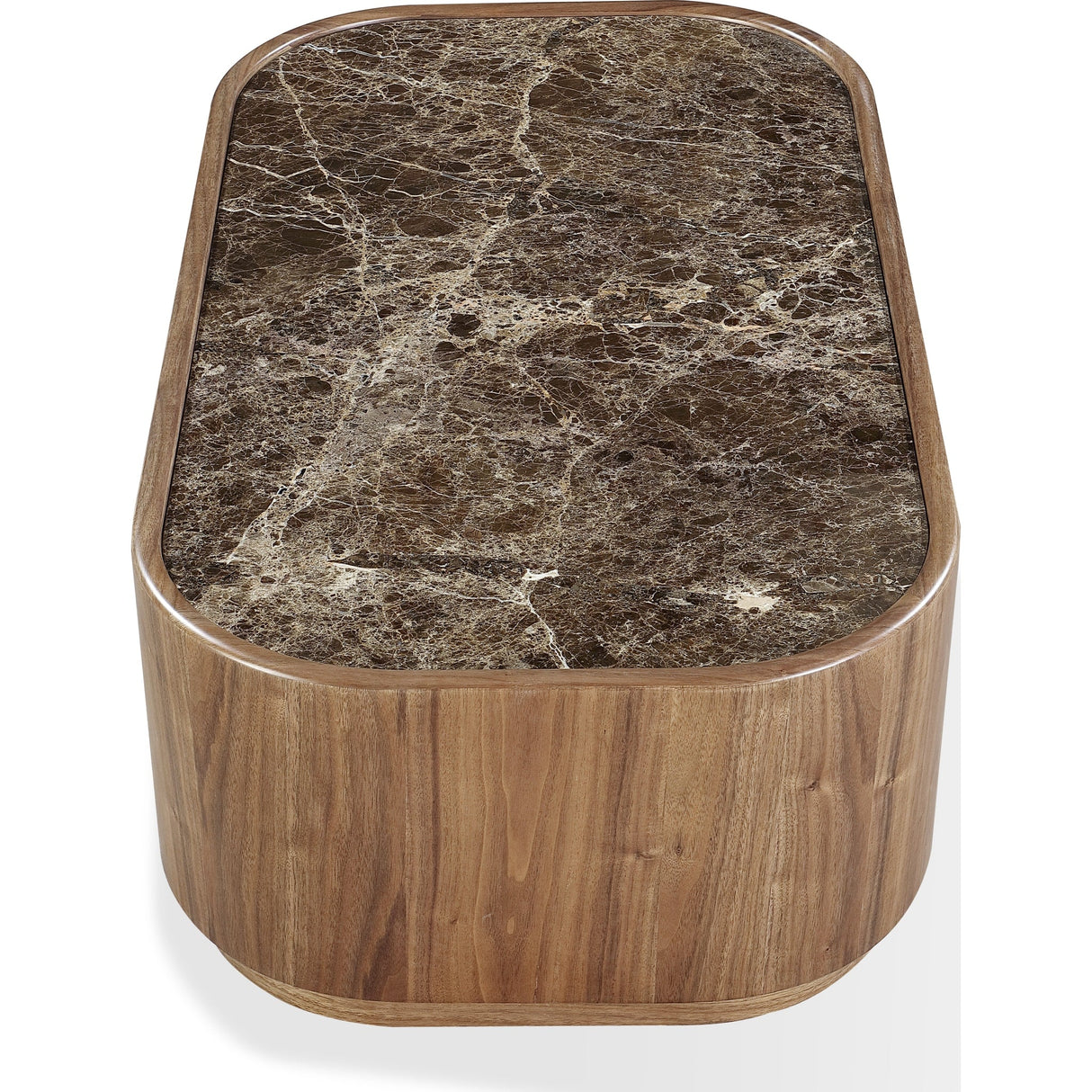 Juba Natural Marble and Walnut Coffee Table with Casters in Mongoose