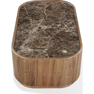 Juba Natural Marble and Walnut Coffee Table with Casters in Mongoose