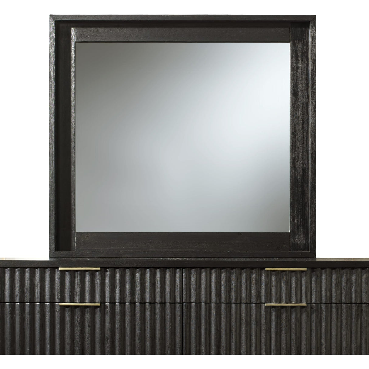 Kentfield Solid Wood Beveled Glass Mirror in Black Drifted Oak