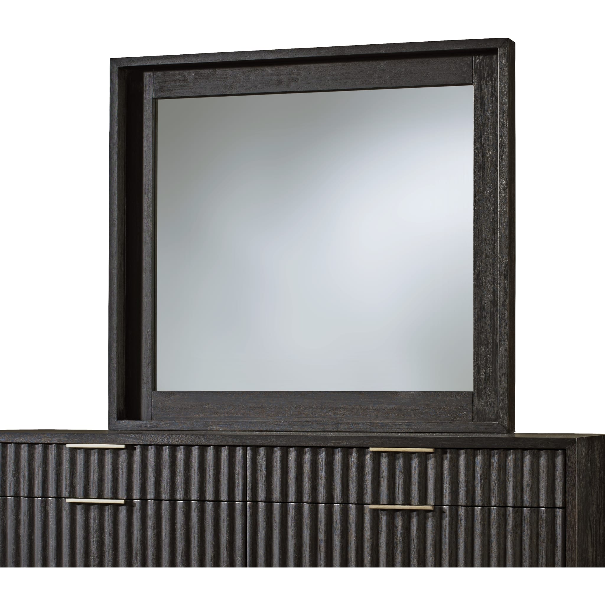 Kentfield Solid Wood Beveled Glass Mirror in Black Drifted Oak