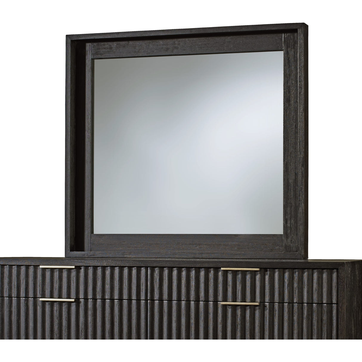 Kentfield Solid Wood Beveled Glass Mirror in Black Drifted Oak