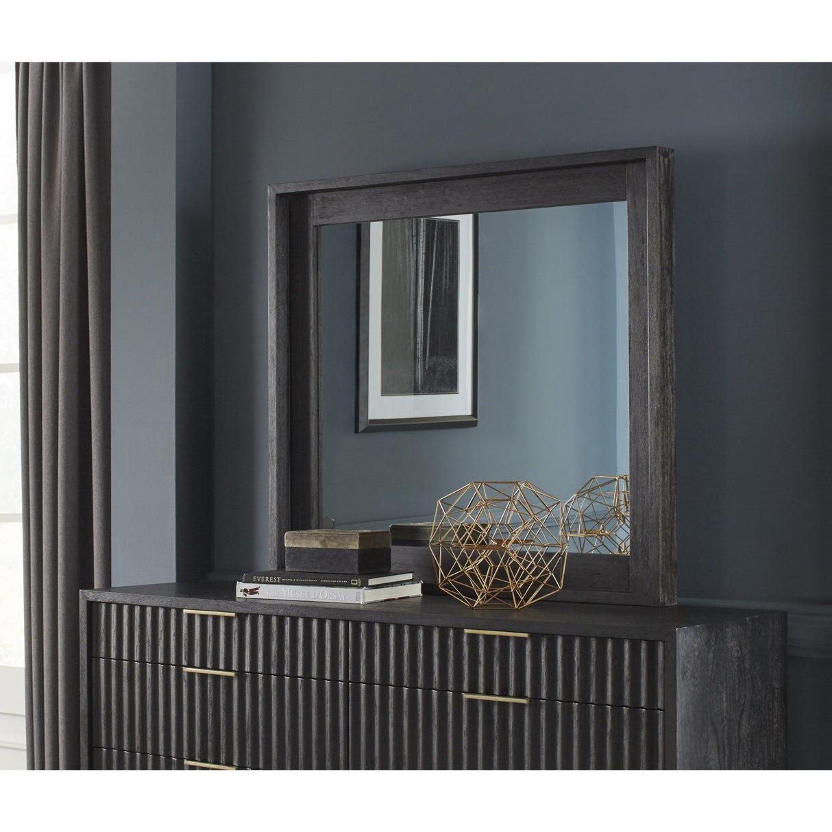 Kentfield Solid Wood Beveled Glass Mirror in Black Drifted Oak