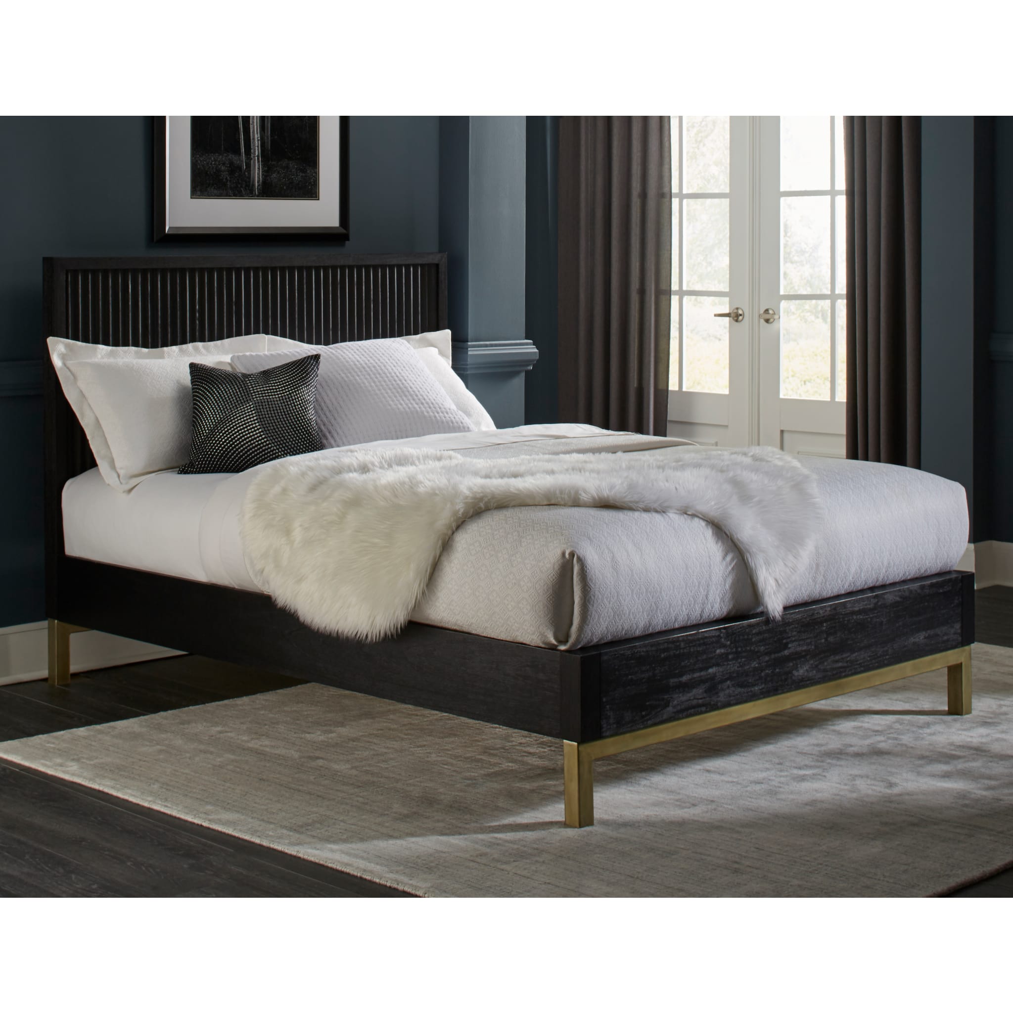 Kentfield Solid Wood Platform Bed in Black Drifted Oak