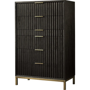 Kentfield Solid Wood Six Drawer Chest in Black Drifted Oak (2024)