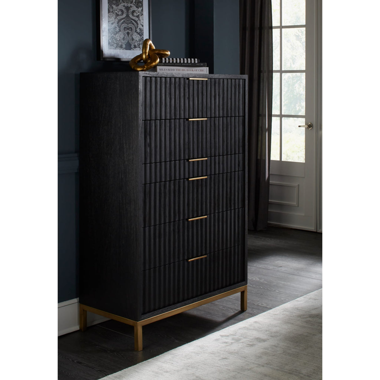 Kentfield Solid Wood Six Drawer Chest in Black Drifted Oak (2024)