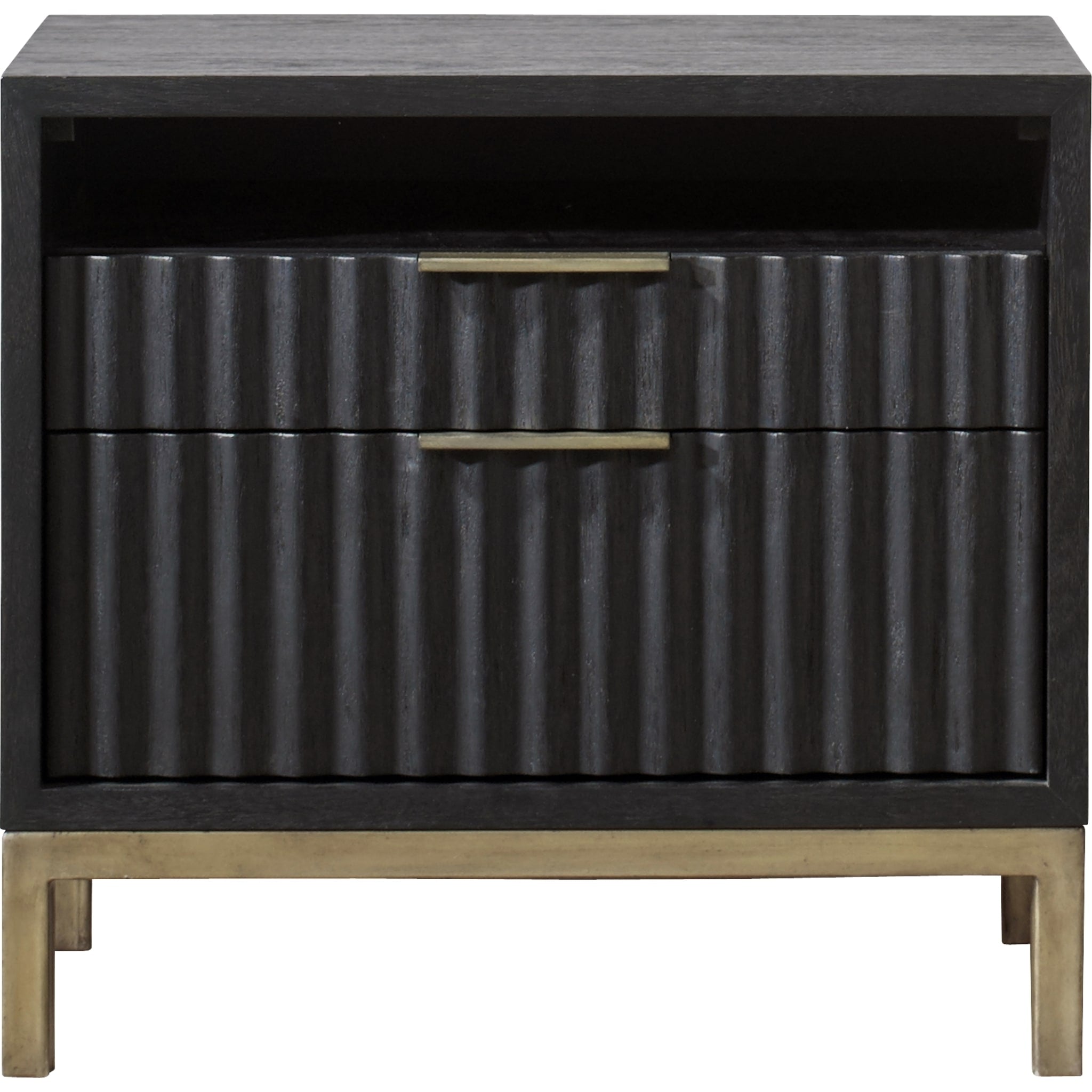 Kentfield Solid Wood Two Drawer Nightstand in Black Drifted Oak