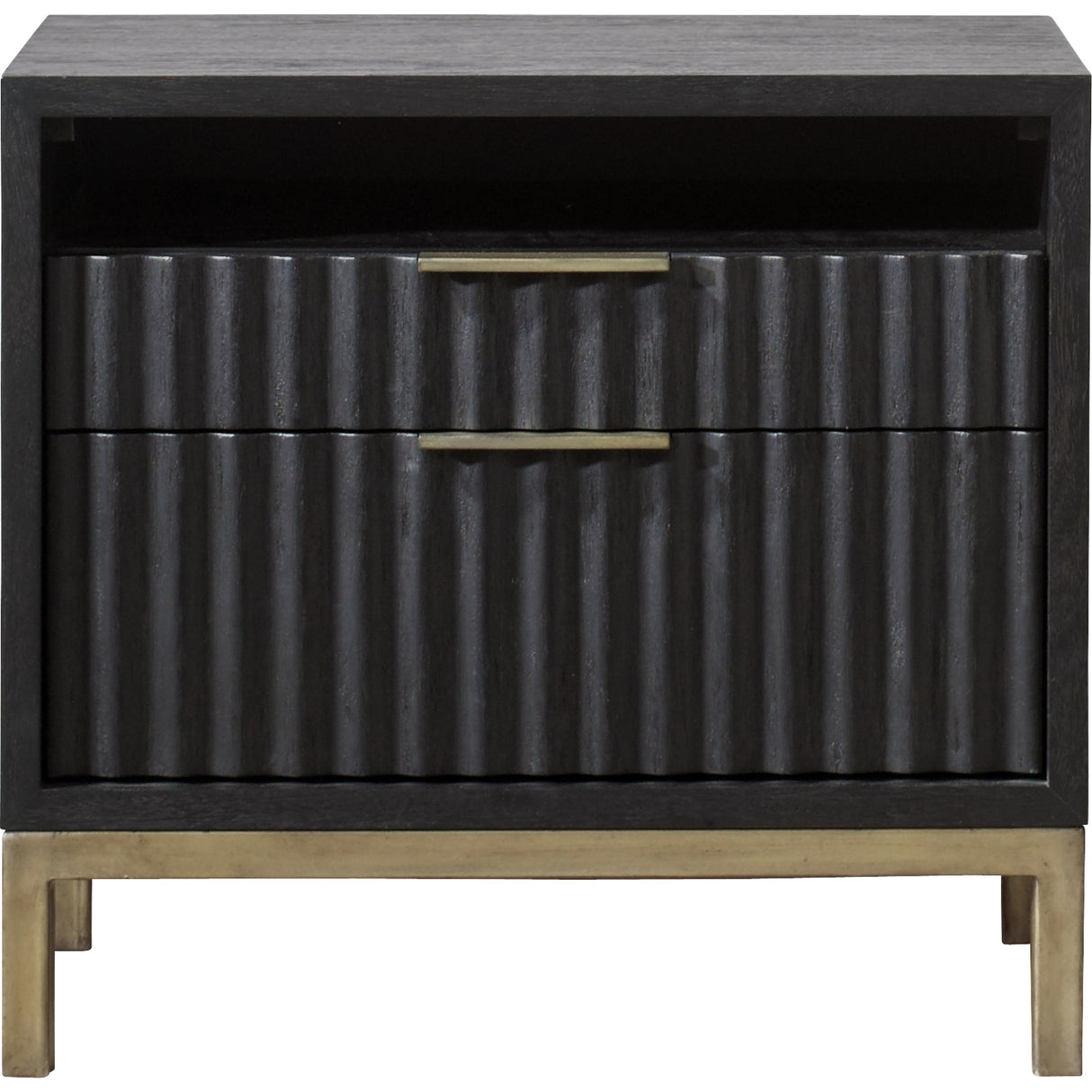 Kentfield Solid Wood Two Drawer Nightstand in Black Drifted Oak