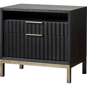 Kentfield Solid Wood Two Drawer Nightstand in Black Drifted Oak