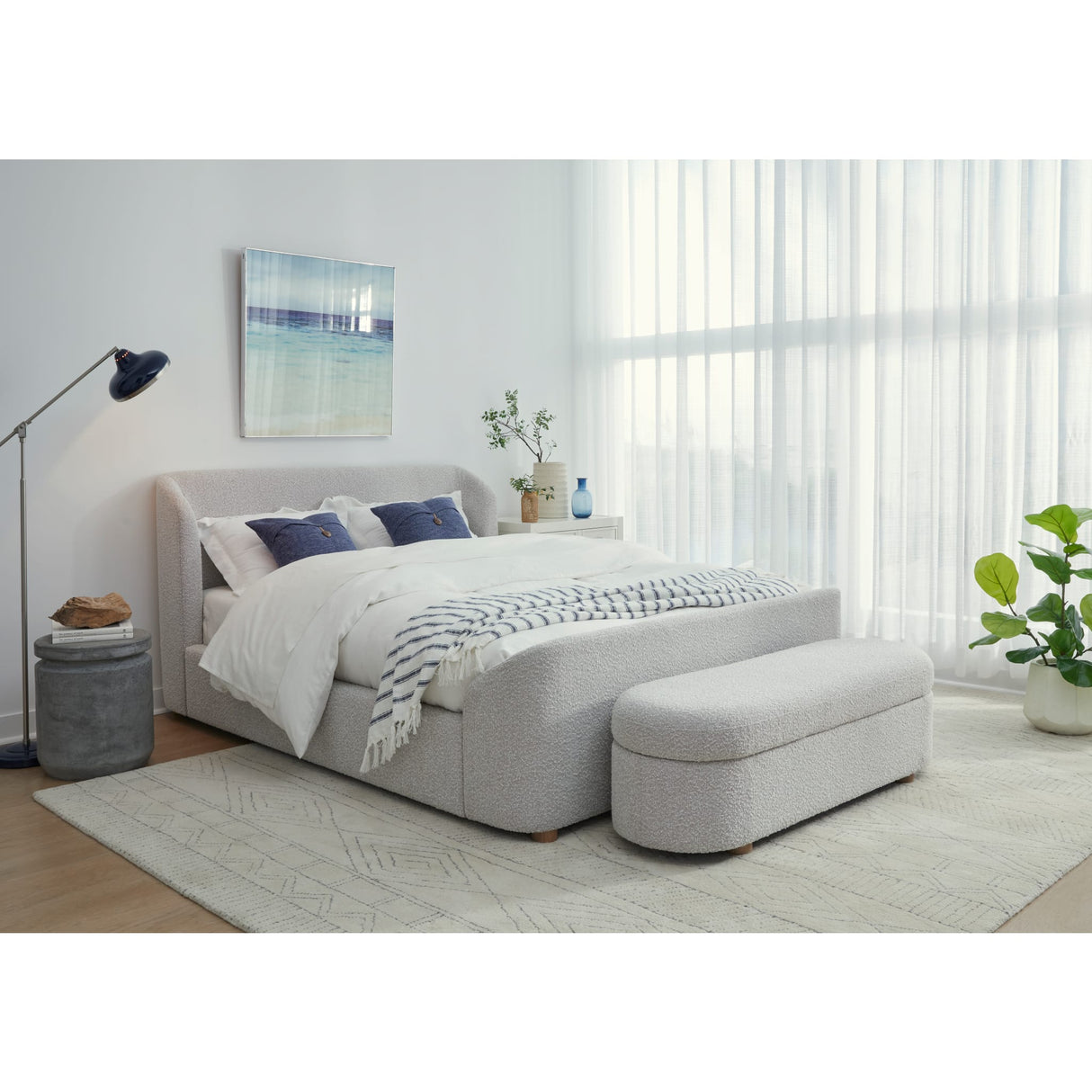 Kiki Upholstered Hinged Storage Bench in Cotton Ball Boucle