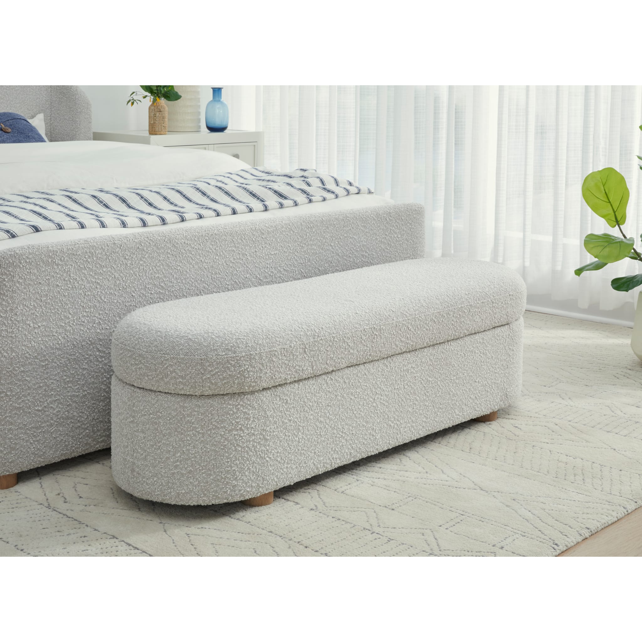Kiki Upholstered Hinged Storage Bench in Cotton Ball Boucle
