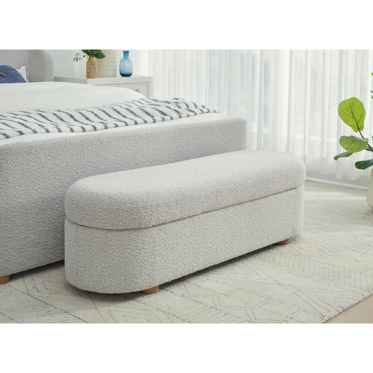 Kiki Upholstered Hinged Storage Bench in Cotton Ball Boucle