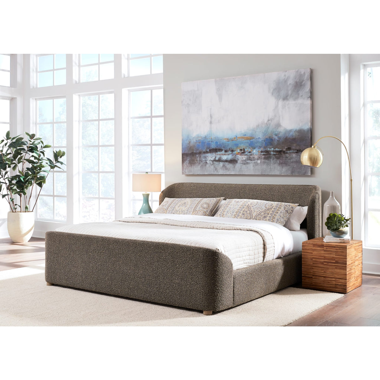 Kiki Upholstered Platform Bed in Pumpernickel Boucle