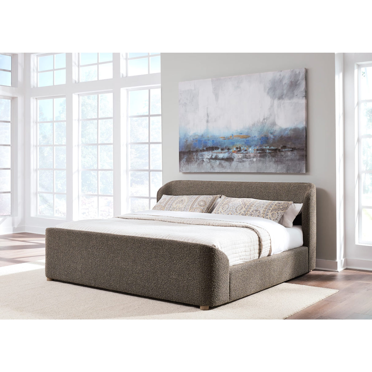Kiki Upholstered Platform Bed in Pumpernickel Boucle