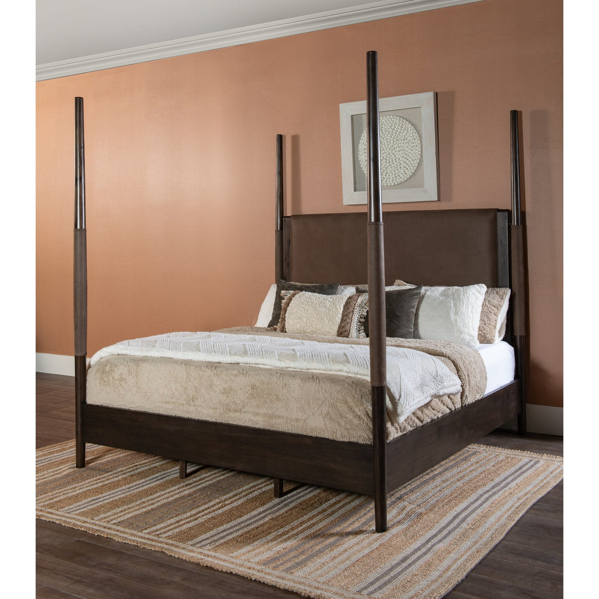 Koko Upholstered Poster Bed in Minx