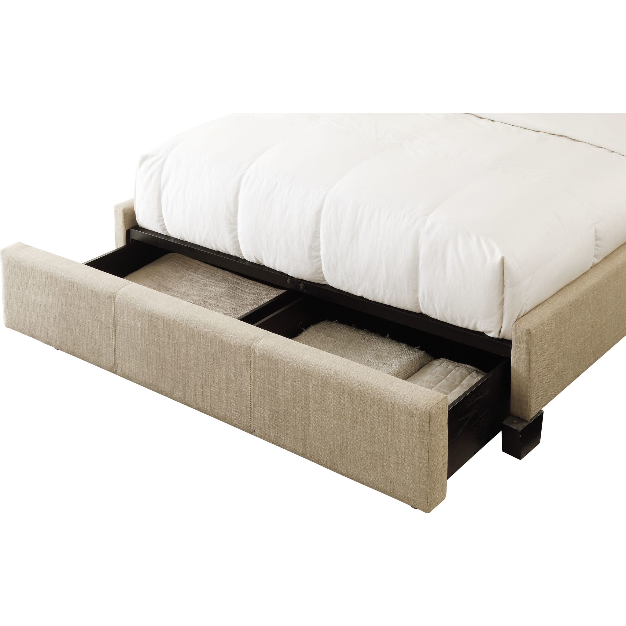 Levi Tufted Footboard Storage Bed in Toast Linen