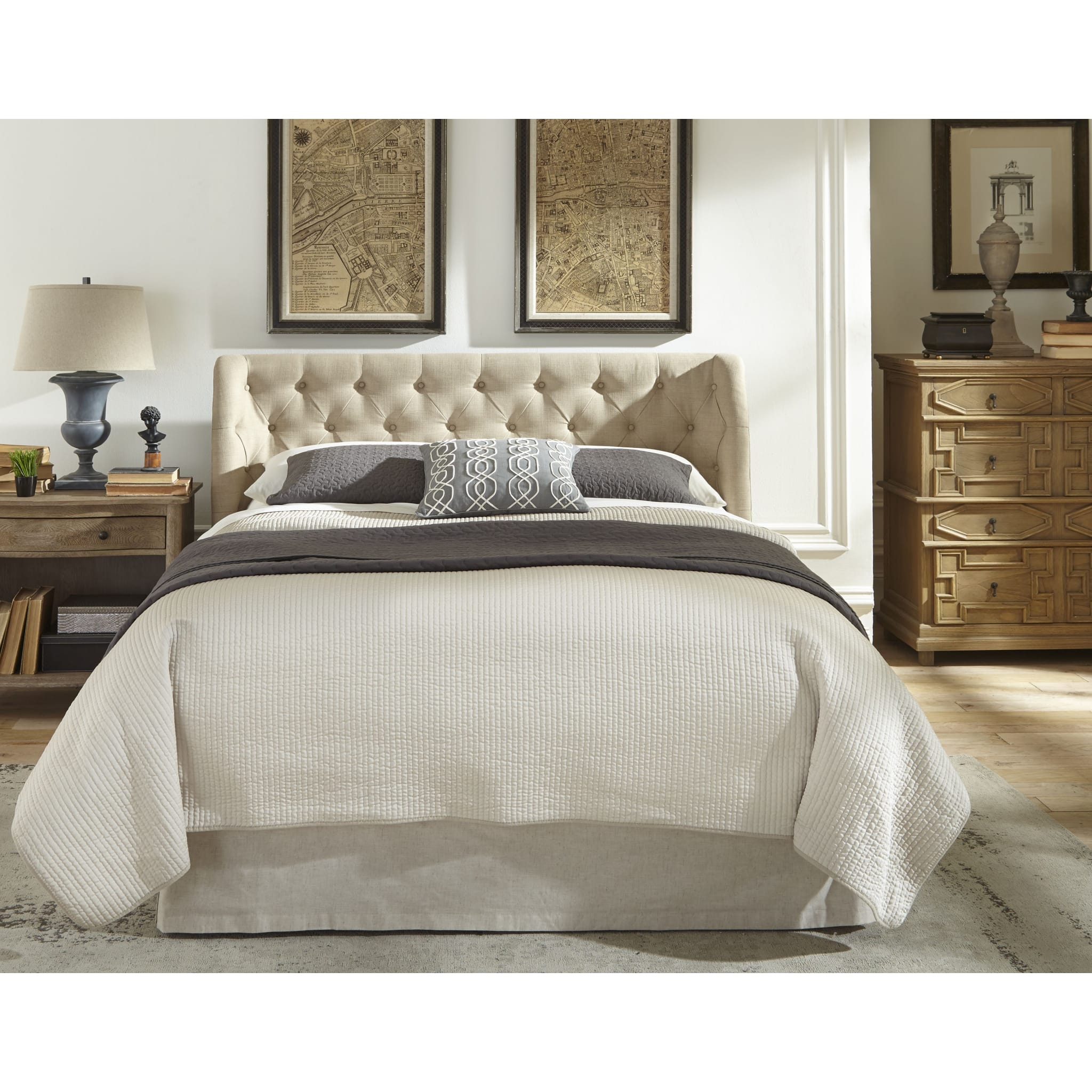Levi Wingback Upholstered Headboard in Toast Linen