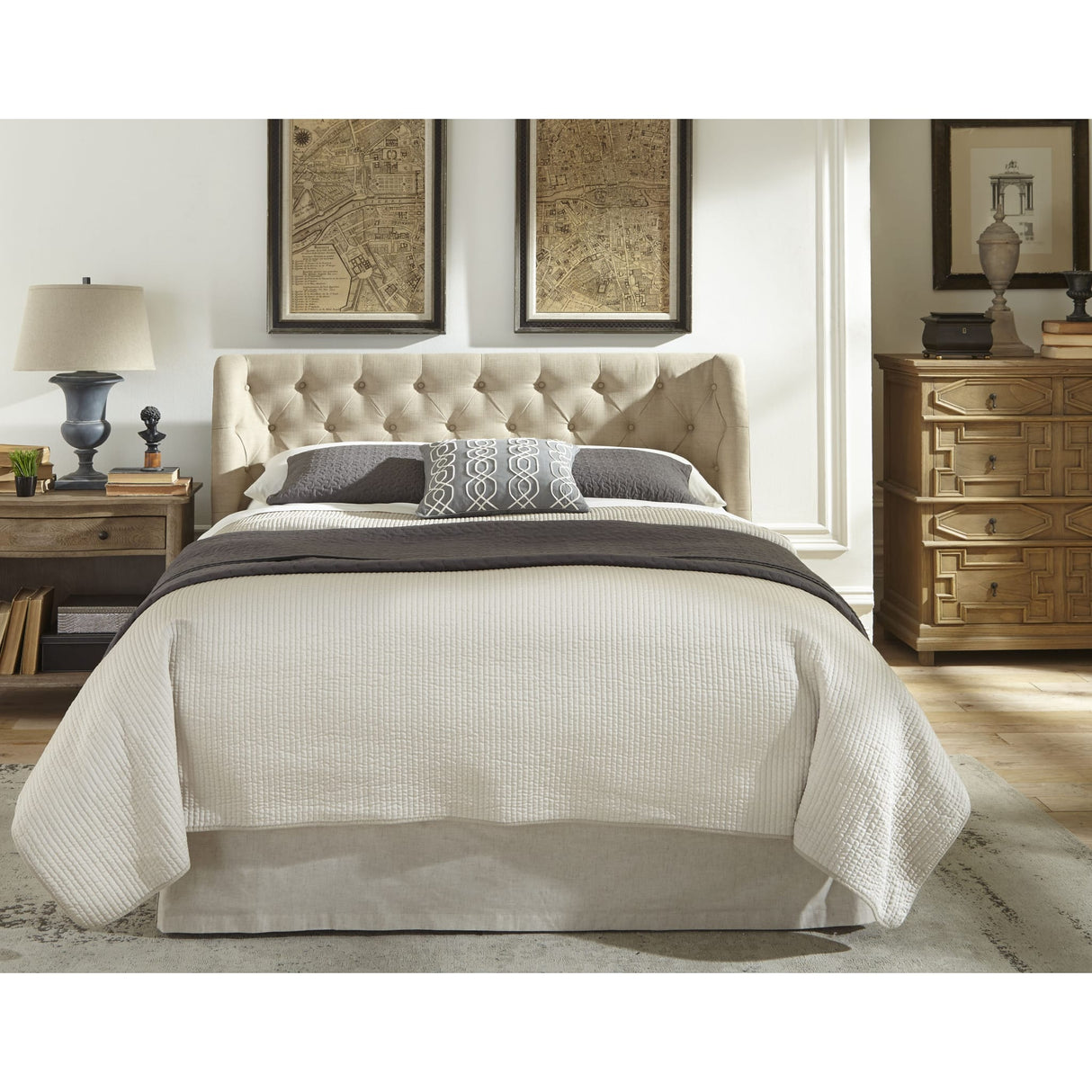 Levi Wingback Upholstered Headboard in Toast Linen