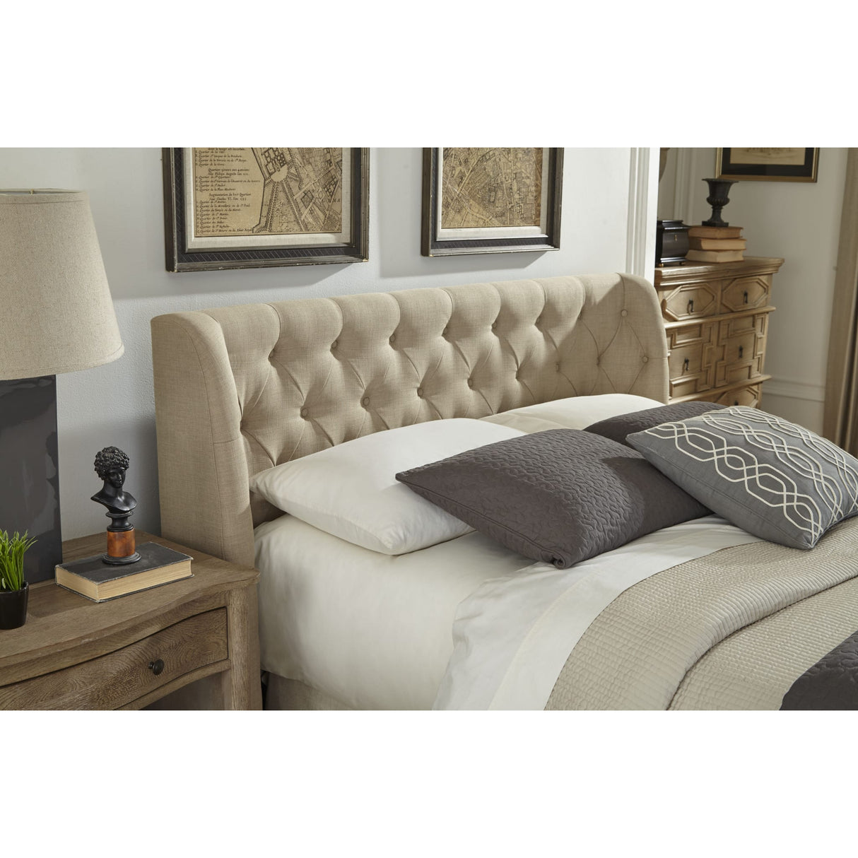 Levi Wingback Upholstered Headboard in Toast Linen