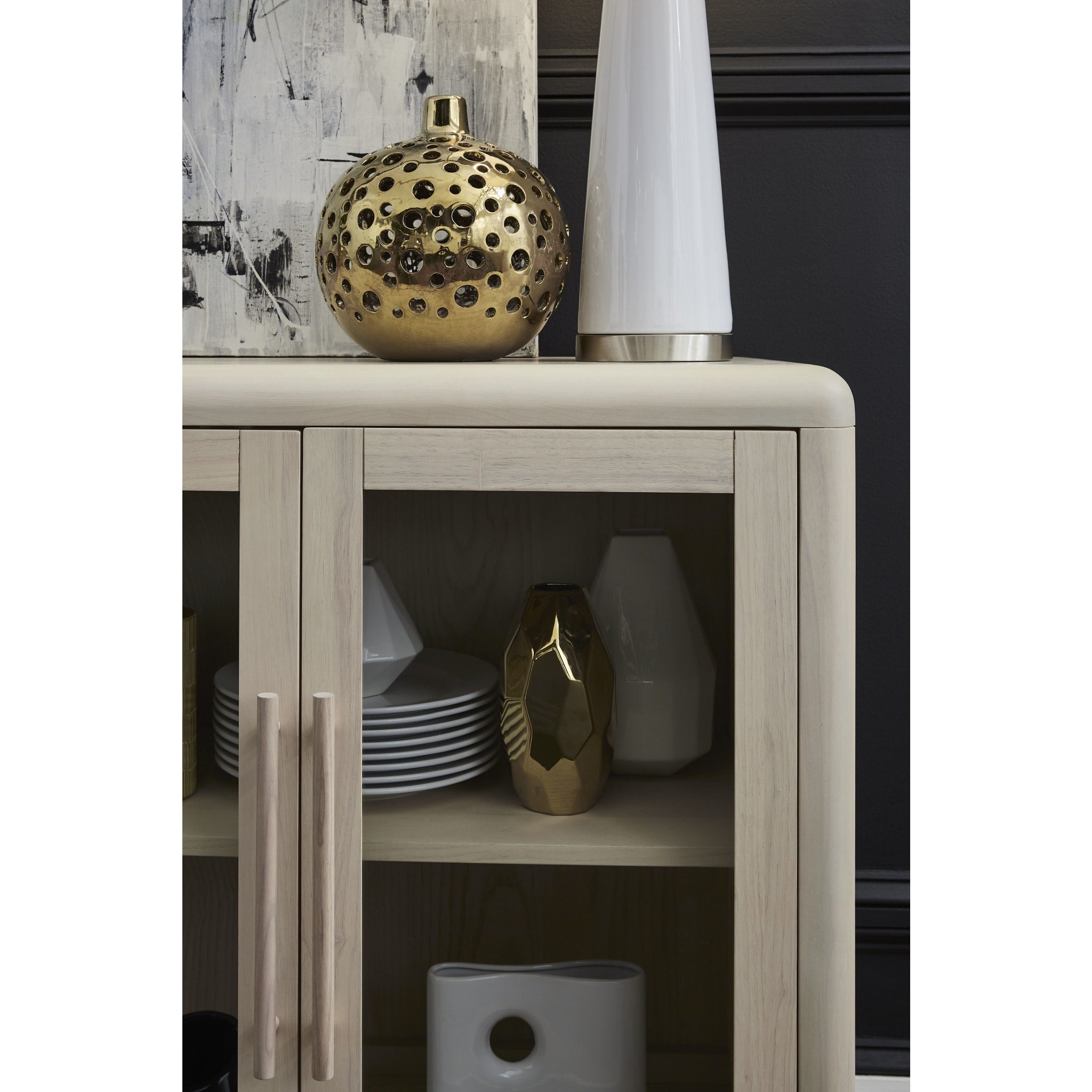 Liv Glass Door Ash Wood Sideboard in White Sand