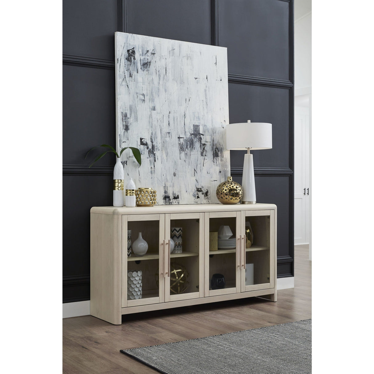 Liv Glass Door Ash Wood Sideboard in White Sand